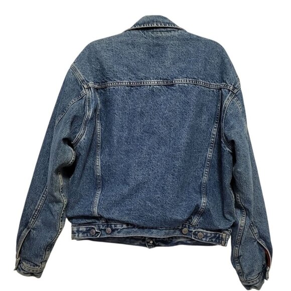 Vintage GAP 90s Denim Trucker Jacket Buffalo Plaid Blanket Lined - Picture 9 of 16